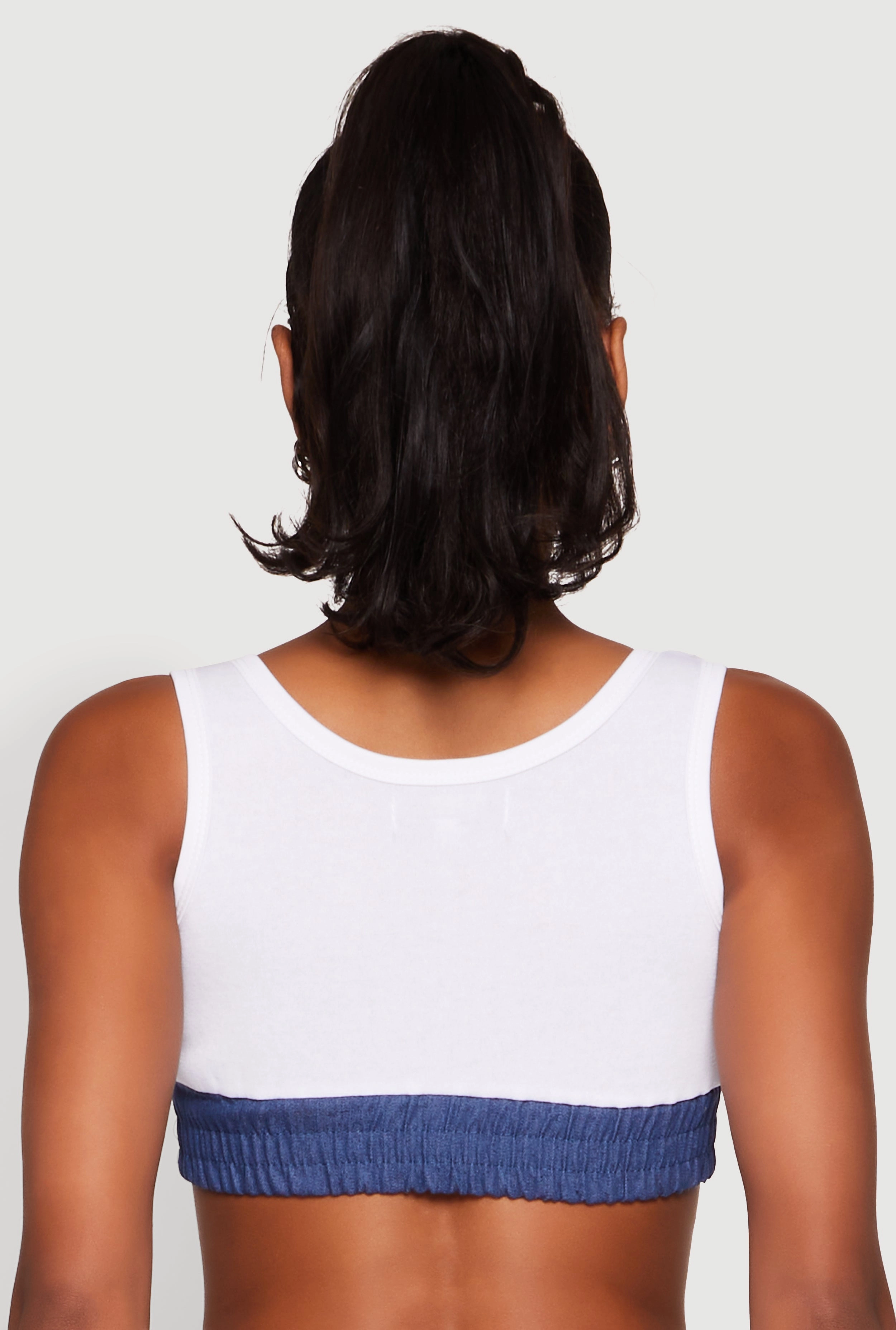 94 Graphic Denim Trim Crop Top