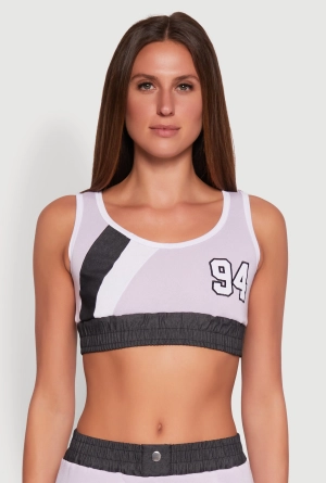 94 Graphic Denim Trim Crop Top