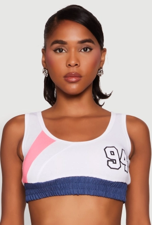 94 Graphic Denim Trim Crop Top