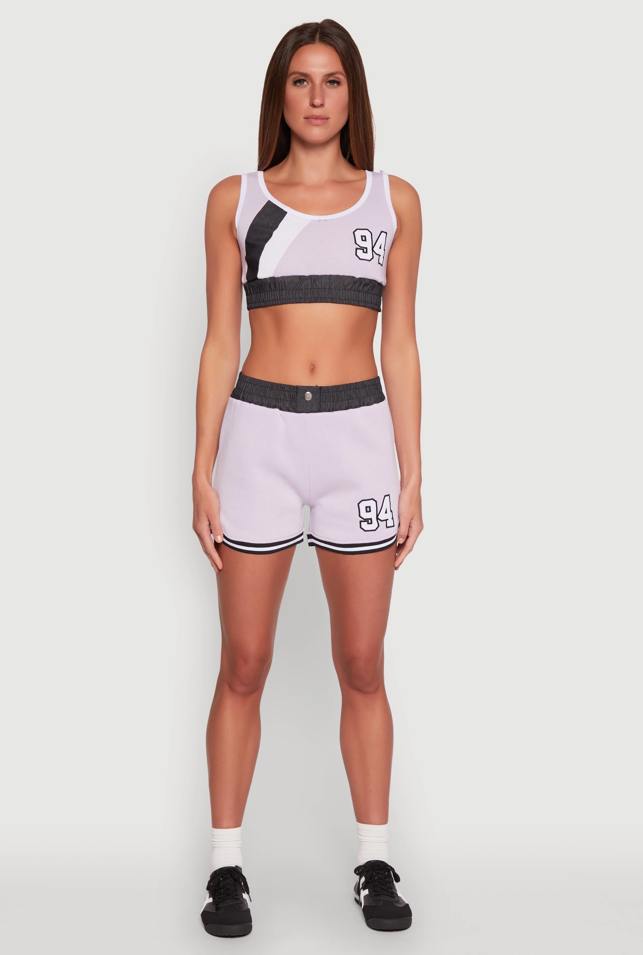 94 Graphic Denim Trim Crop Top