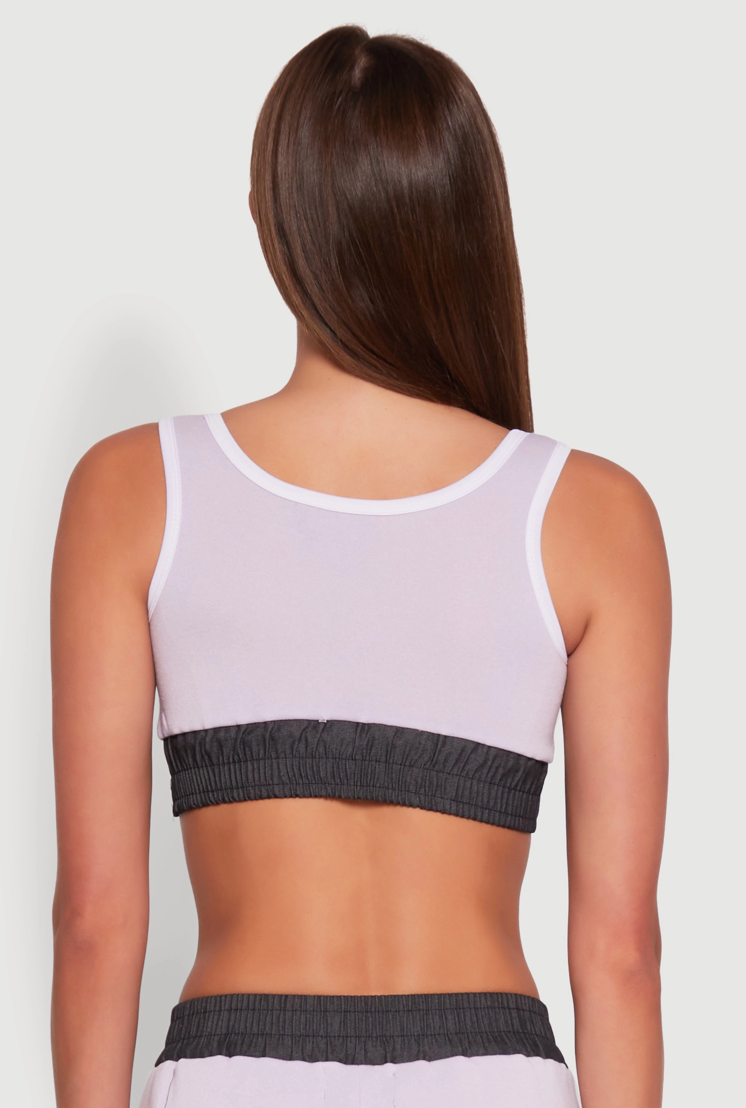 94 Graphic Denim Trim Crop Top