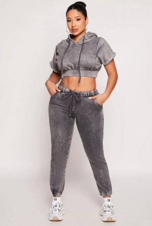 Acid Wash Fleece Drawstring Joggers