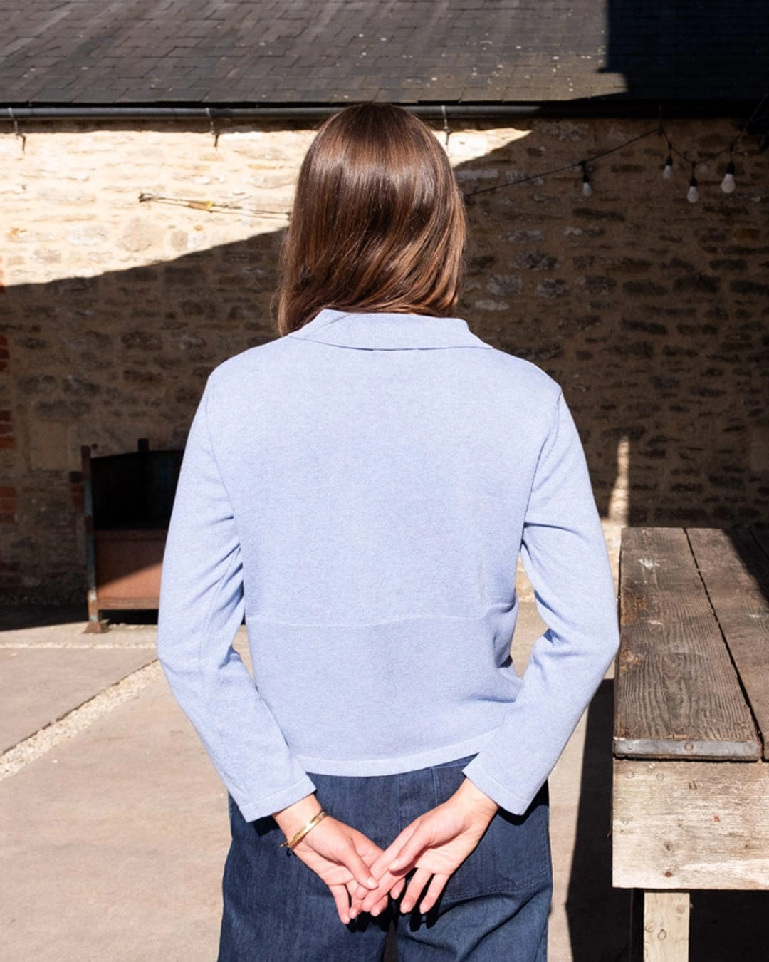 Alba Women's Organic Cotton Polo Neck Cardigan | Blue
