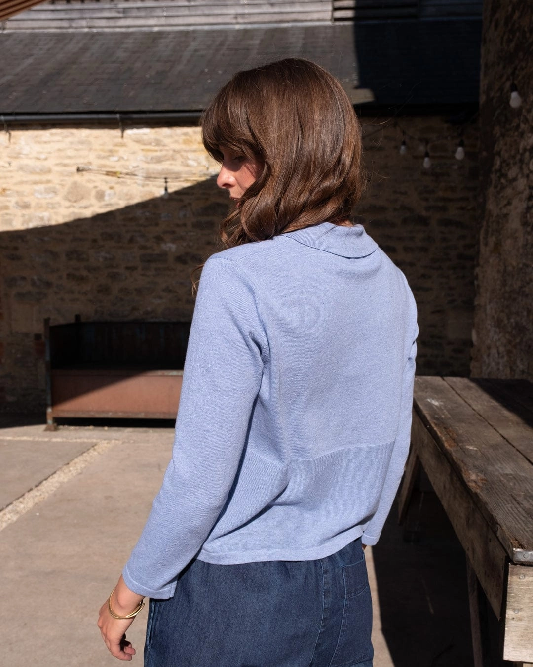 Alba Women's Organic Cotton Polo Neck Cardigan | Blue