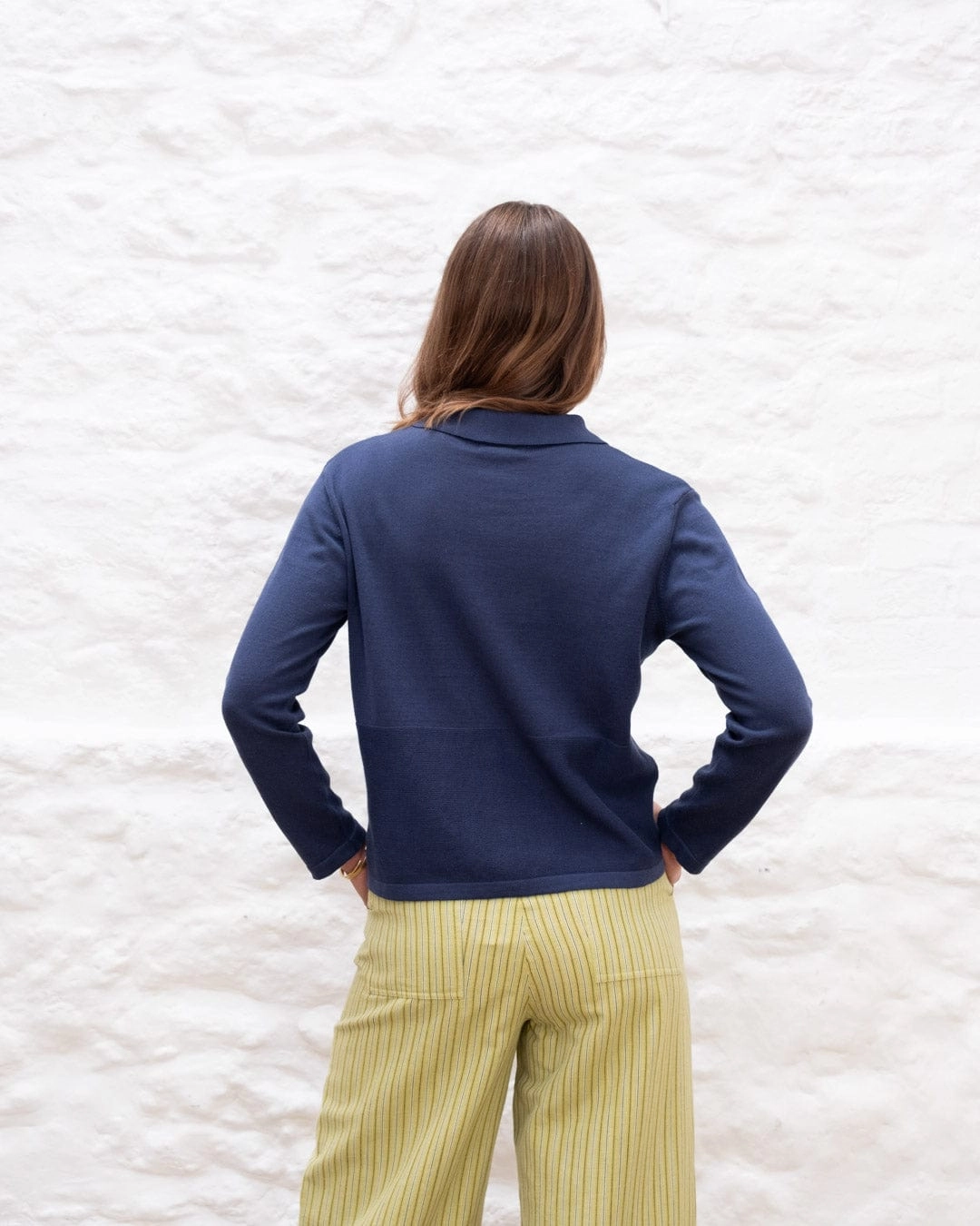 Alba Women's Organic Cotton Polo Neck Cardigan | Deep Indigo