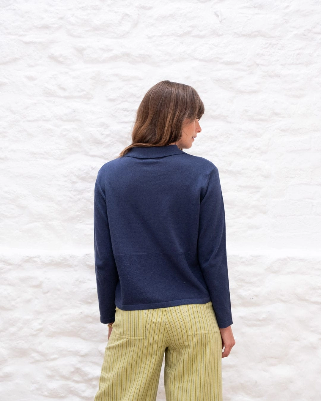 Alba Women's Organic Cotton Polo Neck Cardigan | Deep Indigo