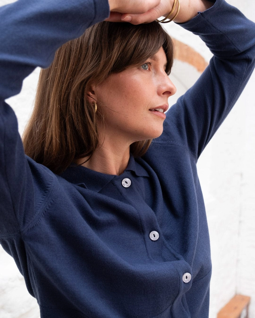 Alba Women's Organic Cotton Polo Neck Cardigan | Deep Indigo