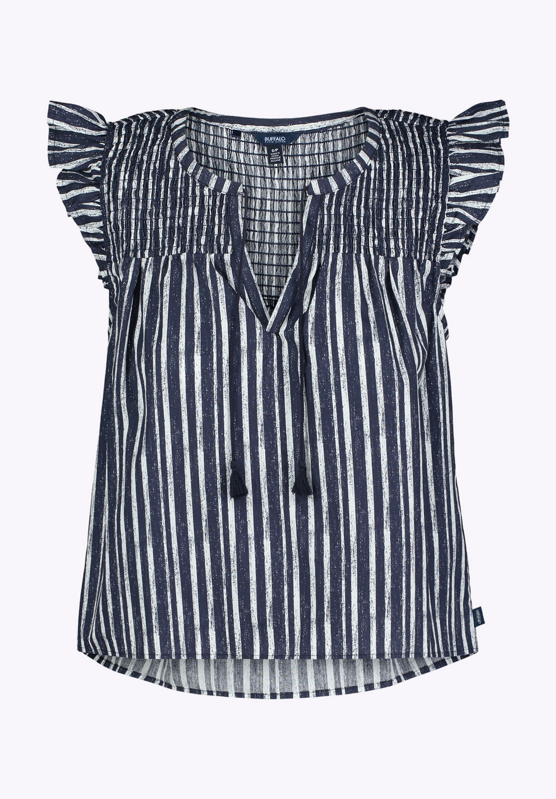 Alda Women's Striped Flutter-Sleeve Top with Smocked Details, Indigo - WT0157P