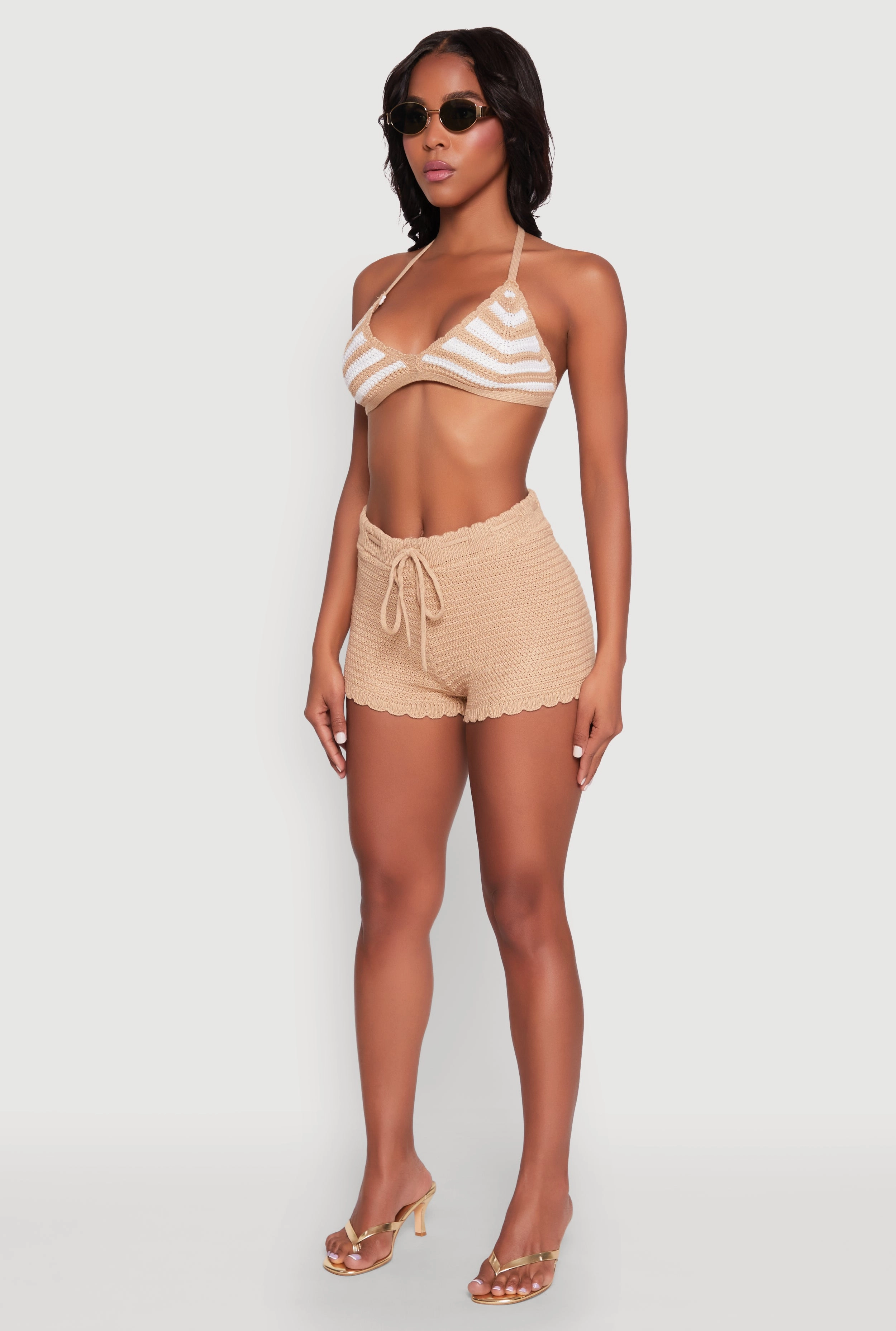 Almost Famous Crochet Striped Halter Crop Top