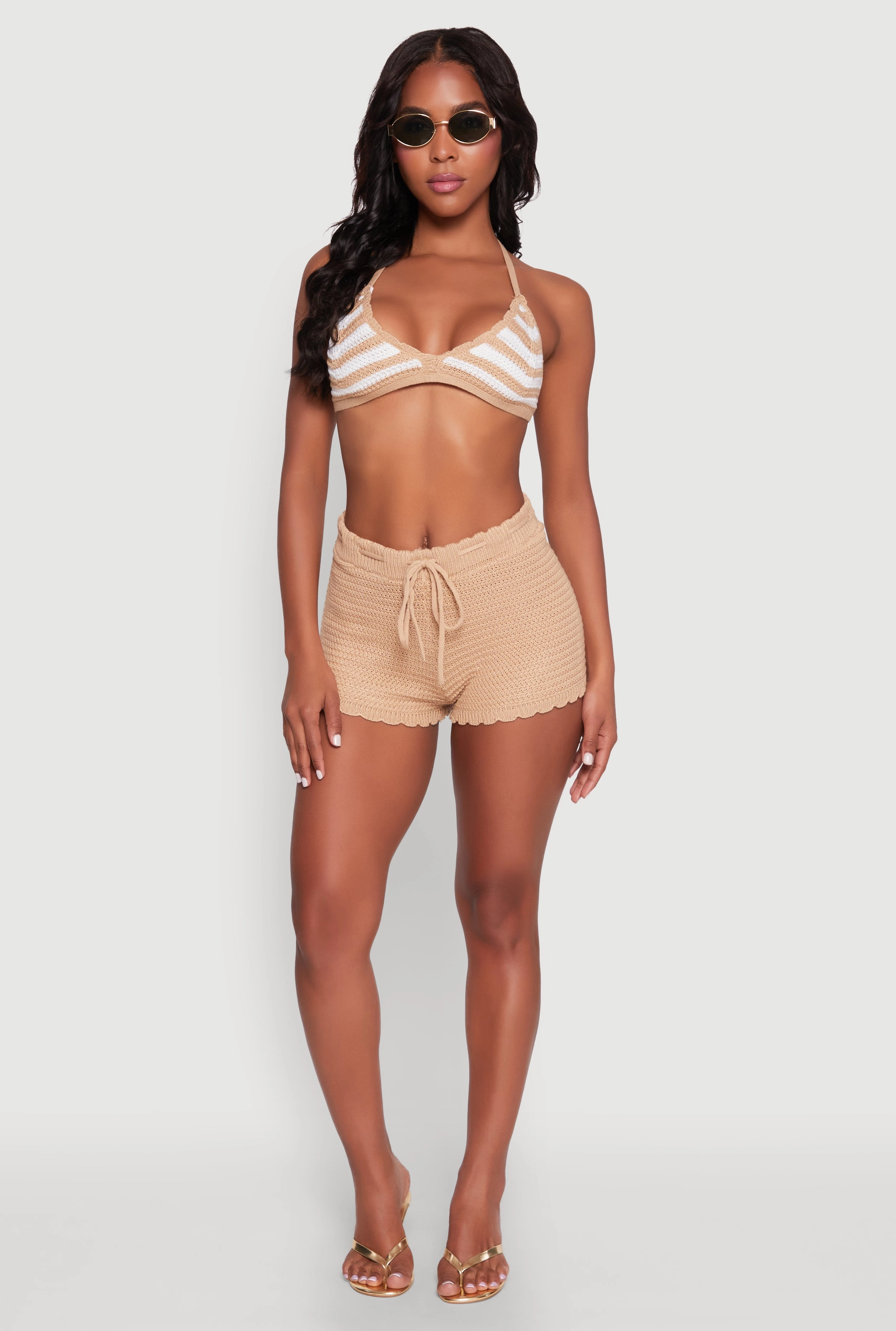 Almost Famous Crochet Striped Halter Crop Top