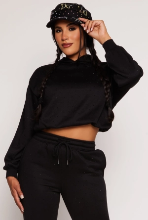 Almost Famous Rhinestone Bubble Hem Hoodie