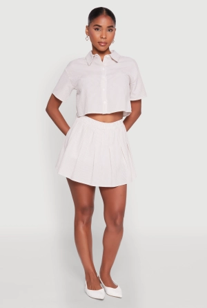 Almost Famous Striped Seersucker Pleated Skirt
