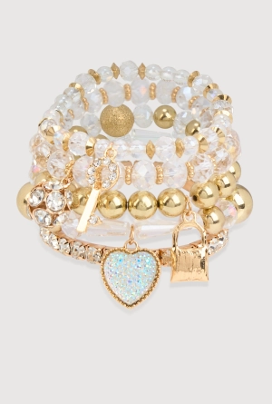 Beaded Stretch Charm Bracelets Set of 5