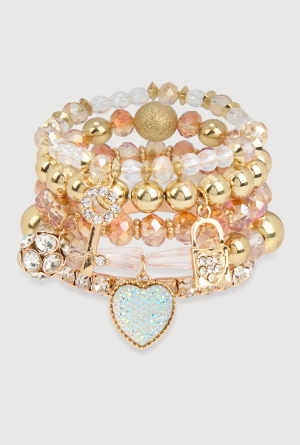 Beaded Stretch Charm Bracelets Set of 5