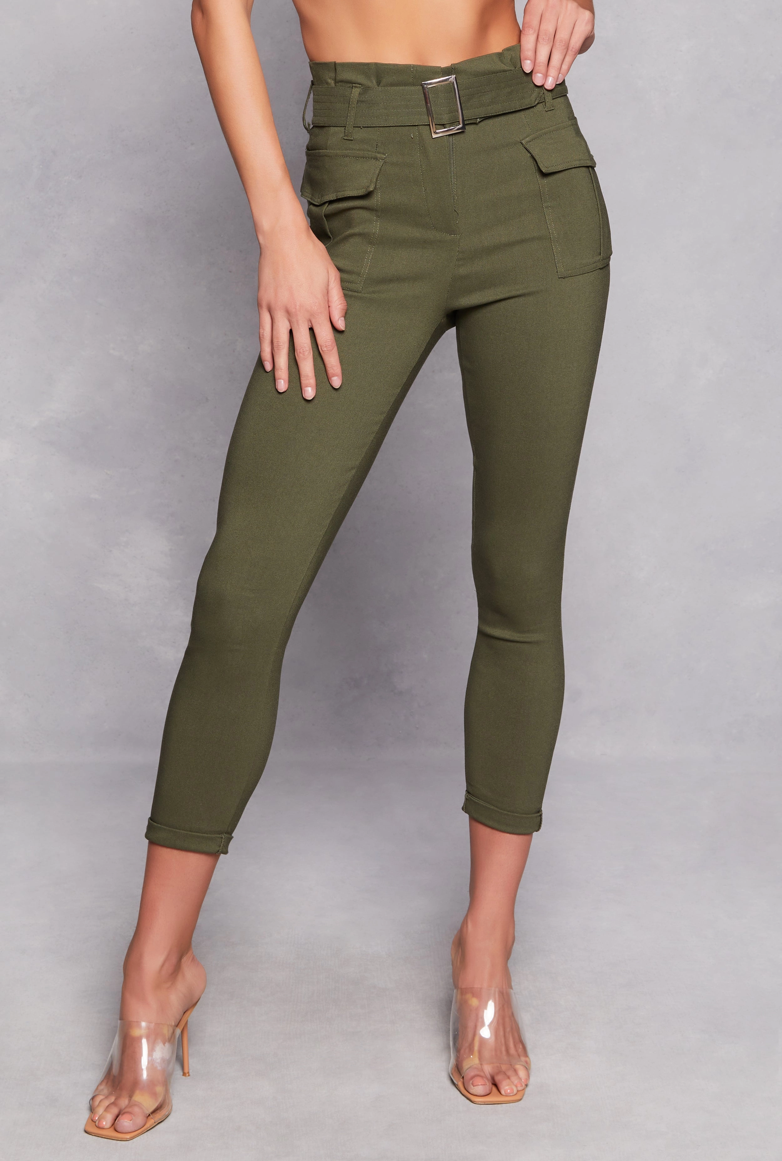 Belted Cropped Cargo Pocket Pants