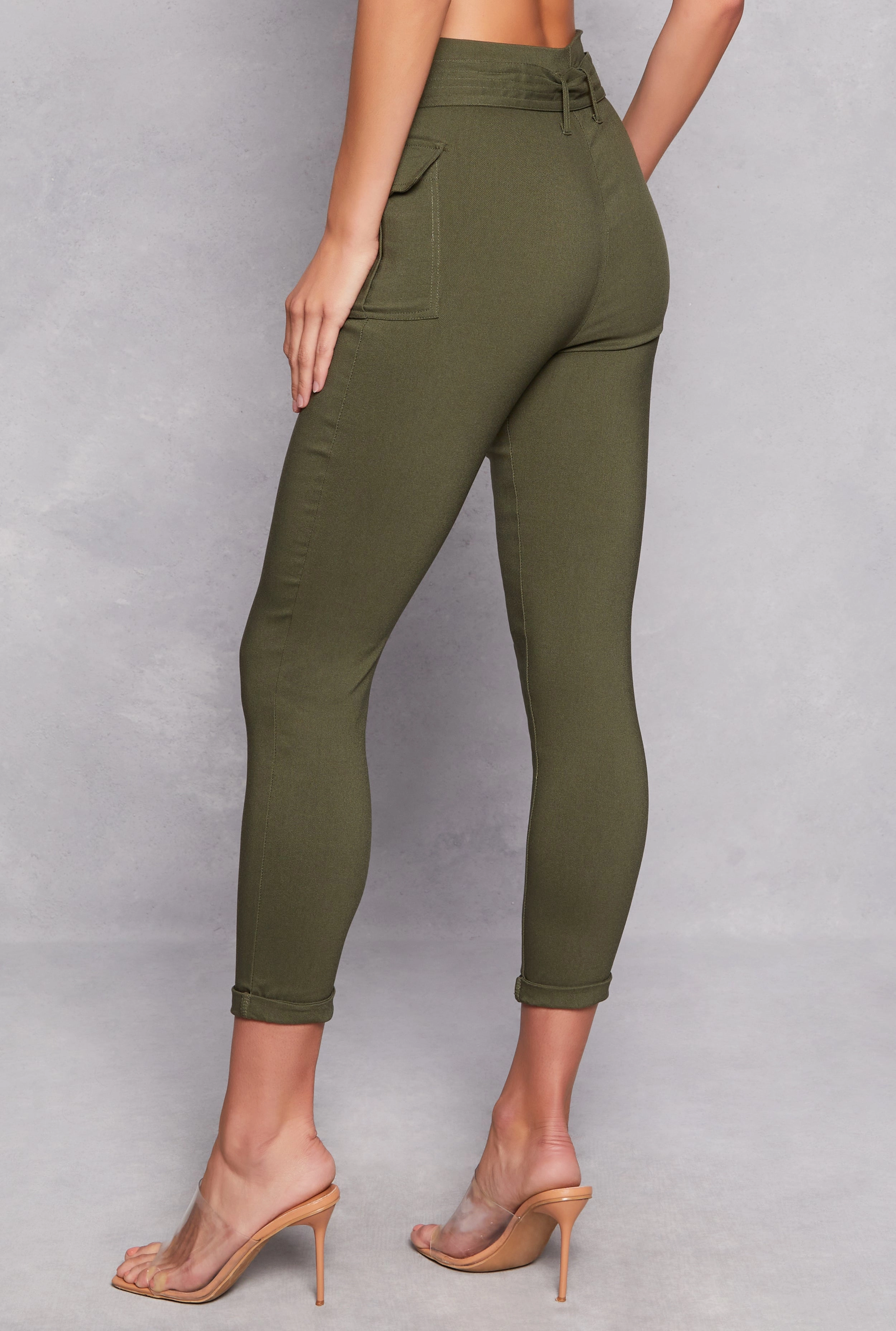 Belted Cropped Cargo Pocket Pants