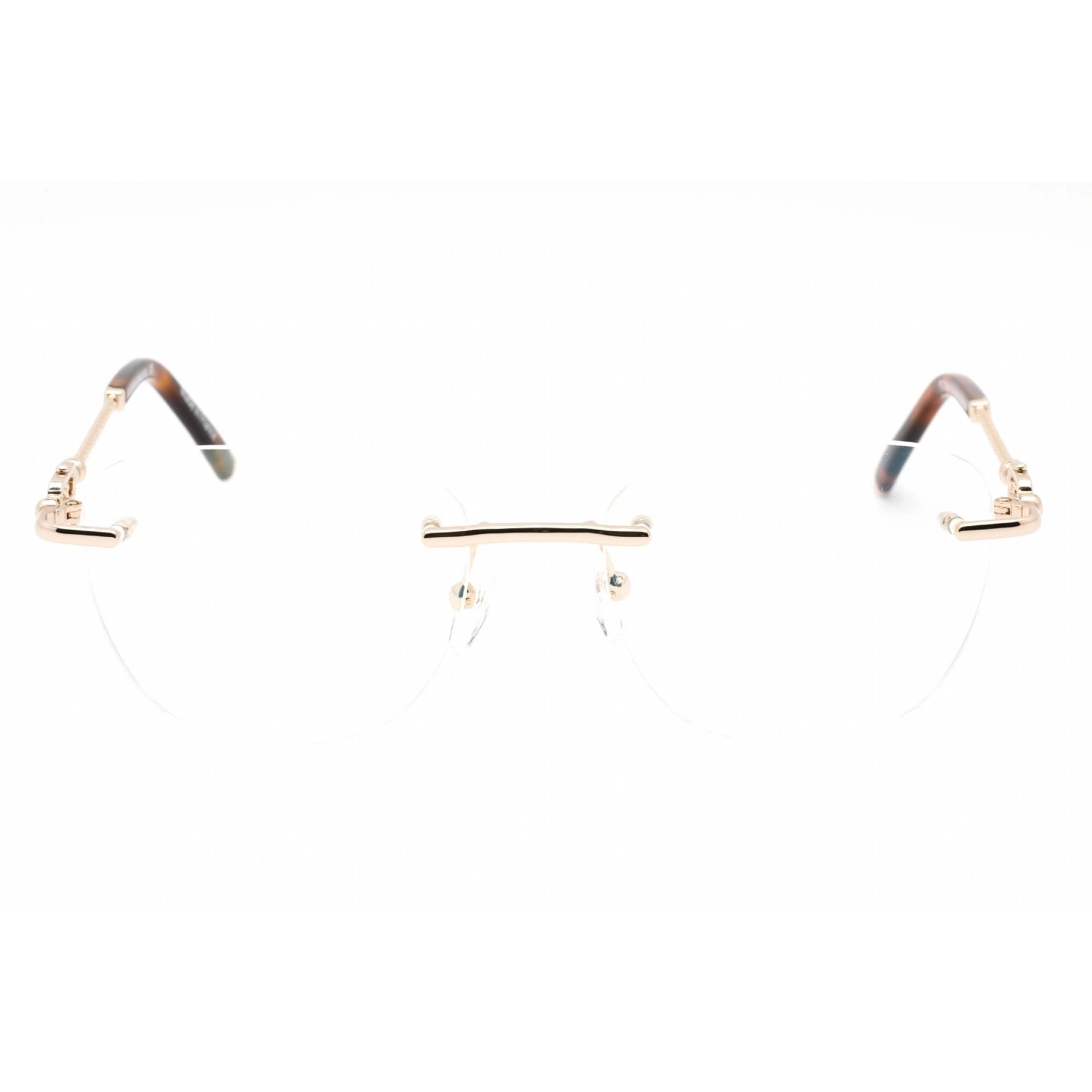 Charriol Men's Eyeglasses - Rimless Shiny Gold Rectangular Metal Frame | PC71048 C01