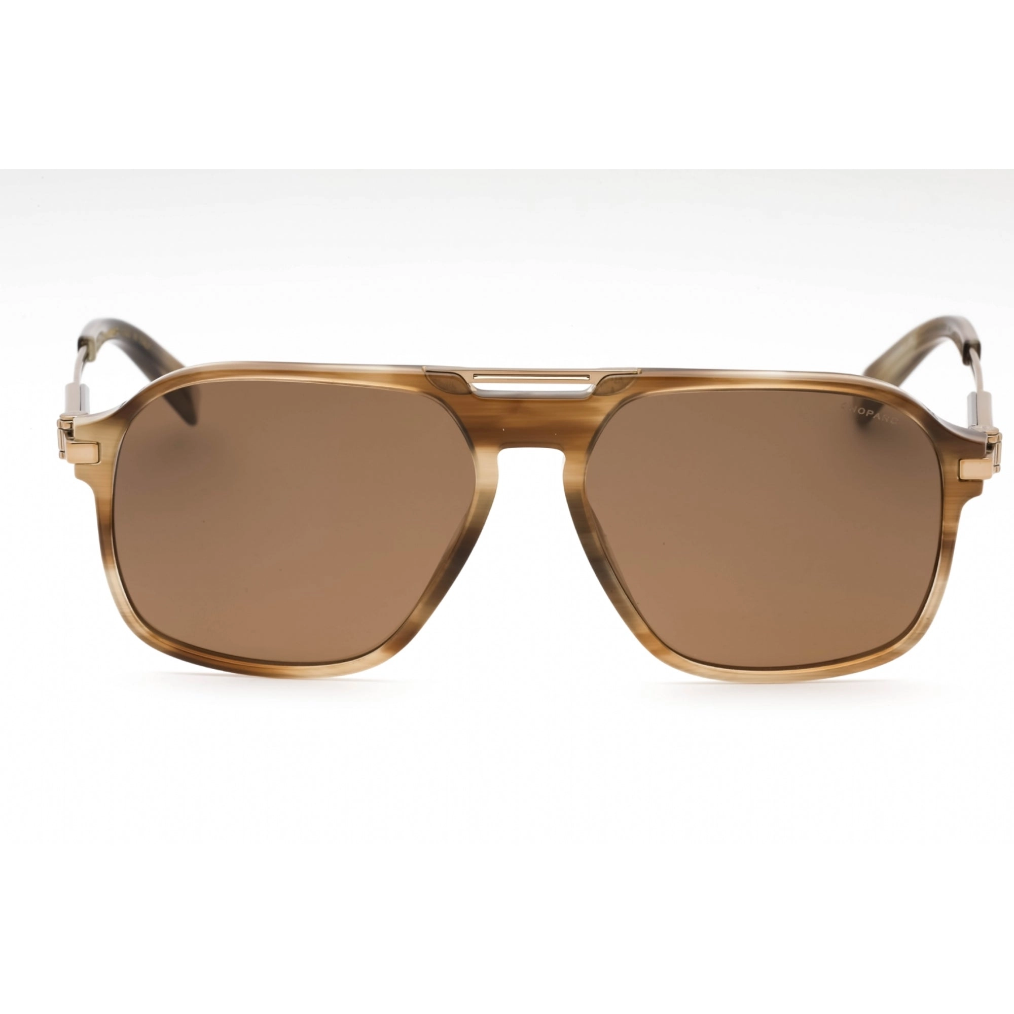 Chopard Men's Sunglasses - Shiny Striped Brown Plastic Pilot Shape Frame| SCH347 6YHP
