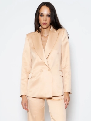 Double Breasted Blazer in Champagne Satin