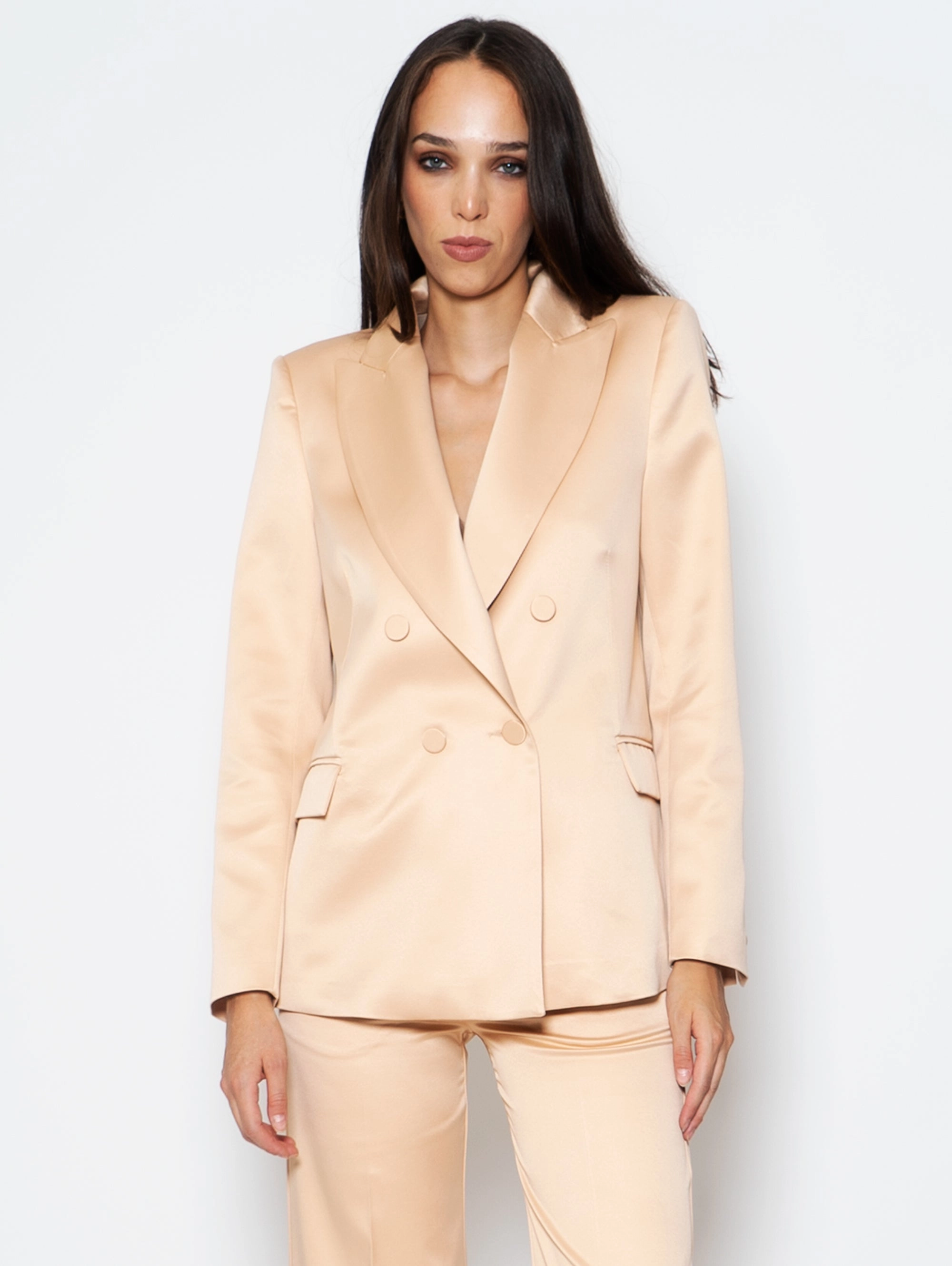 Double Breasted Blazer in Champagne Satin