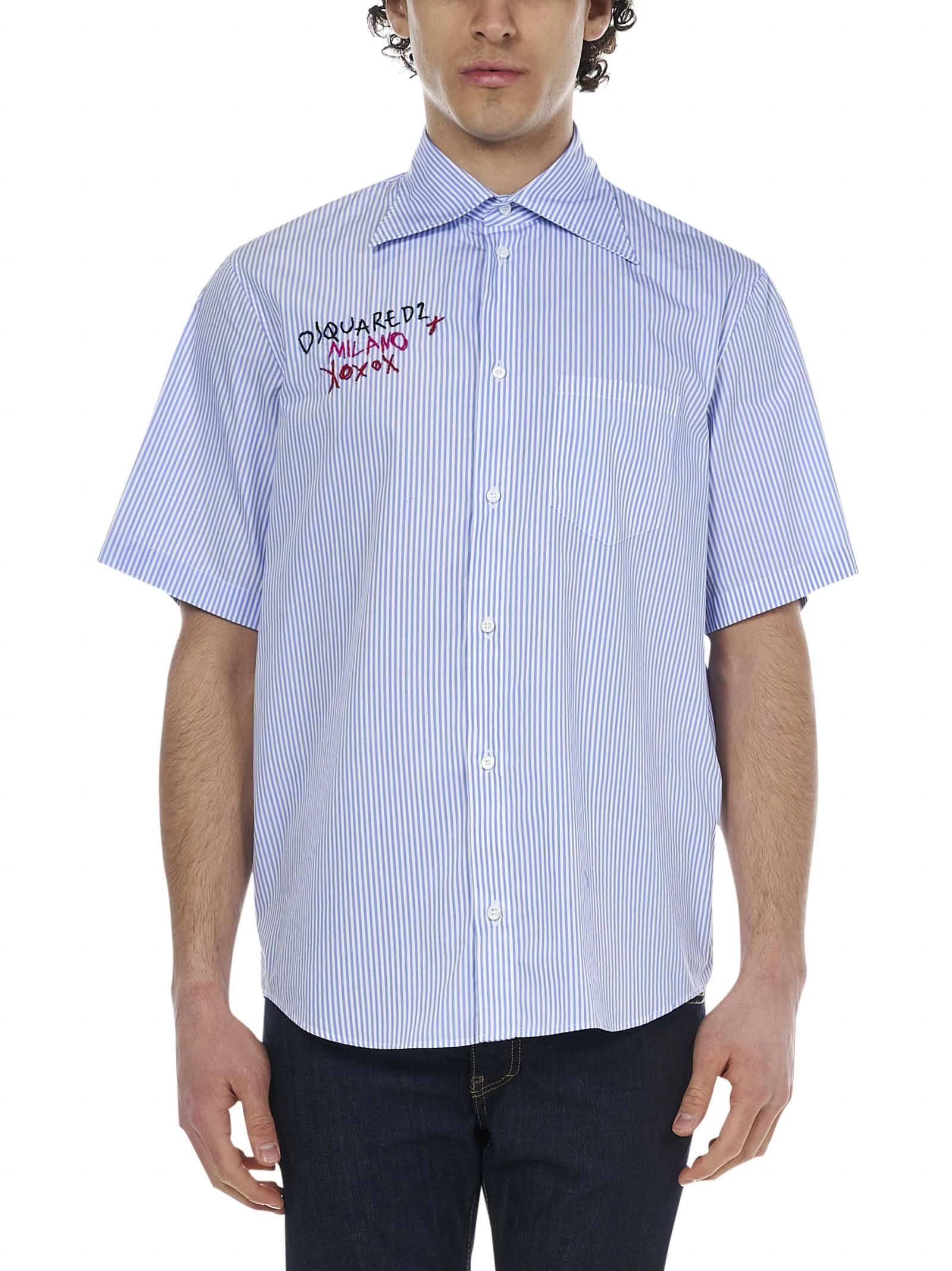 Dsquared2 Logo Embroidered Striped Shirt