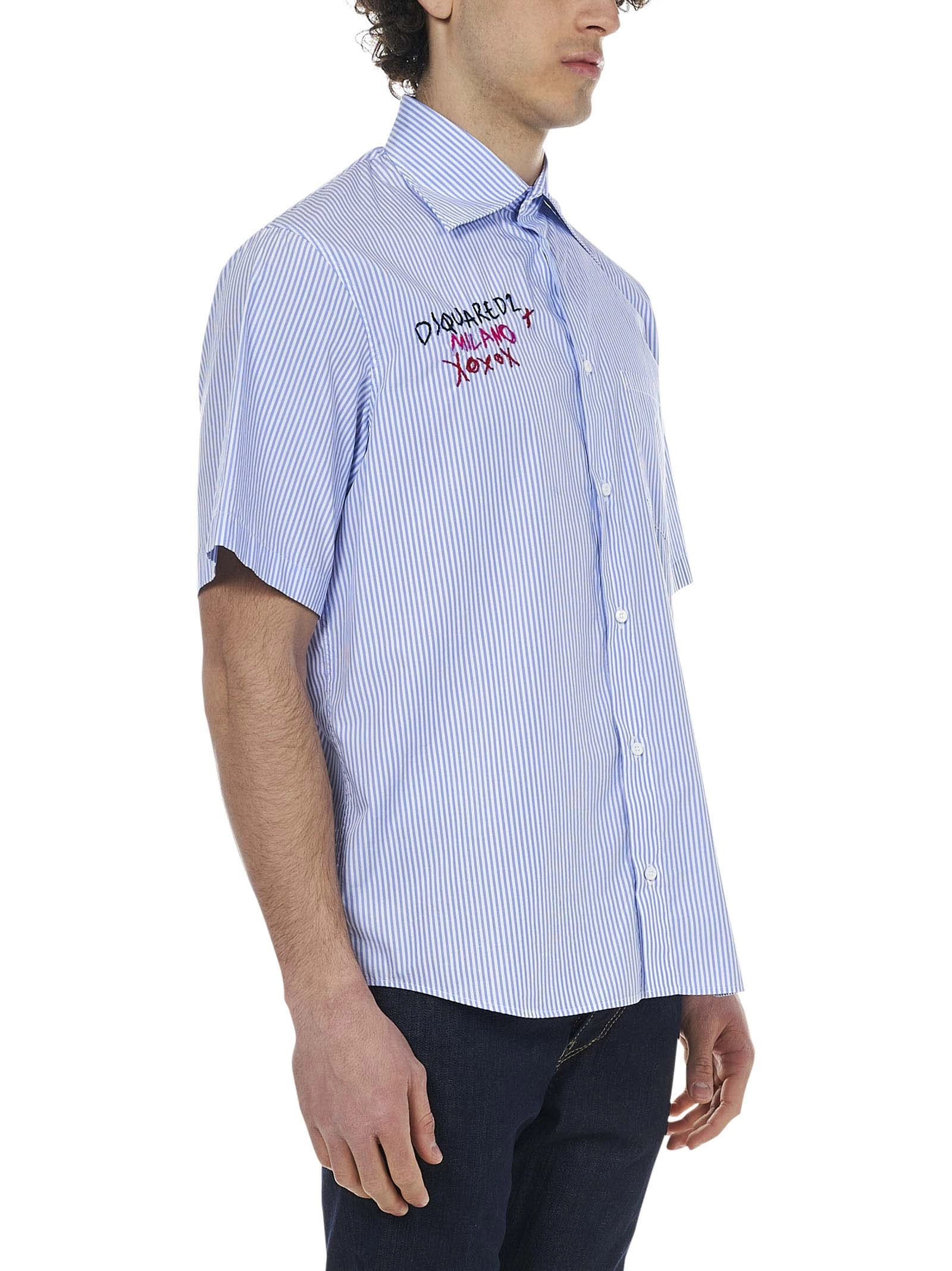Dsquared2 Logo Embroidered Striped Shirt