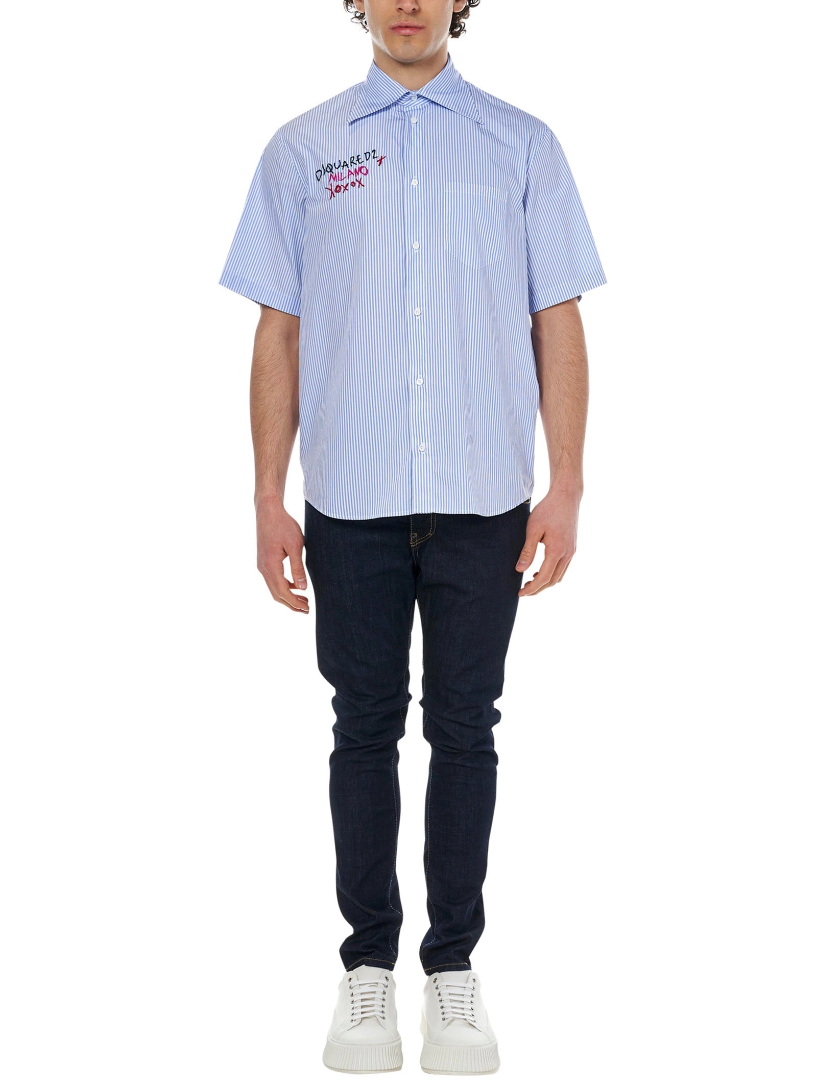 Dsquared2 Logo Embroidered Striped Shirt