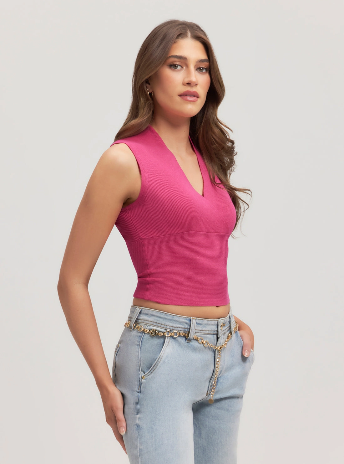 Eco Pink Surplice Delia Knit Top