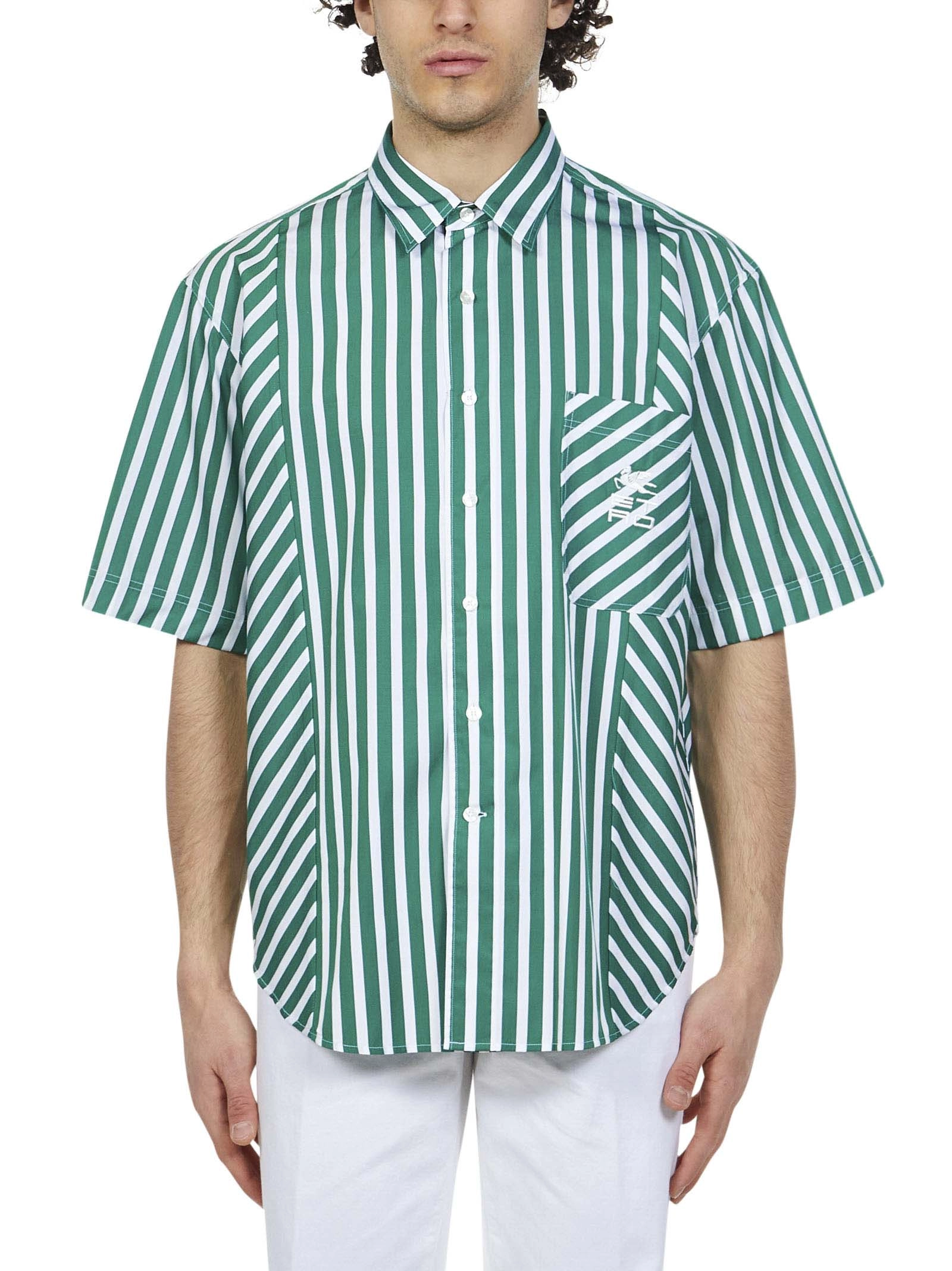 Etro Logo Embroidered Panelled Striped Short Sleeve Shirt
