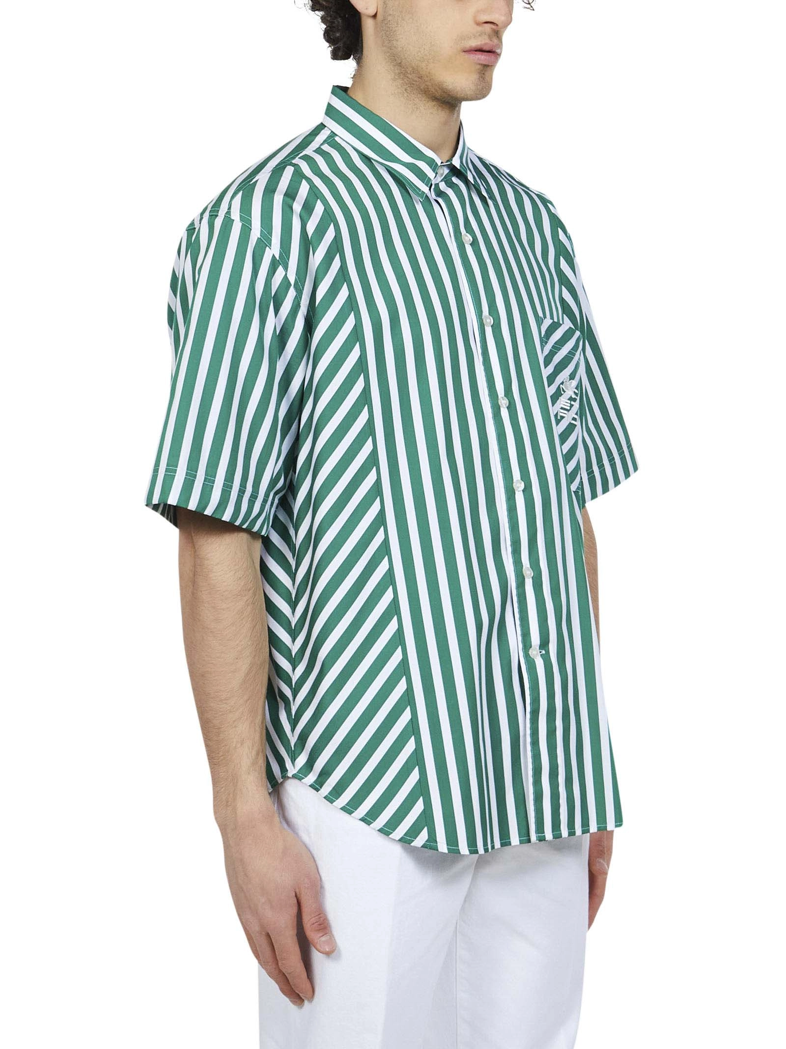 Etro Logo Embroidered Panelled Striped Short Sleeve Shirt
