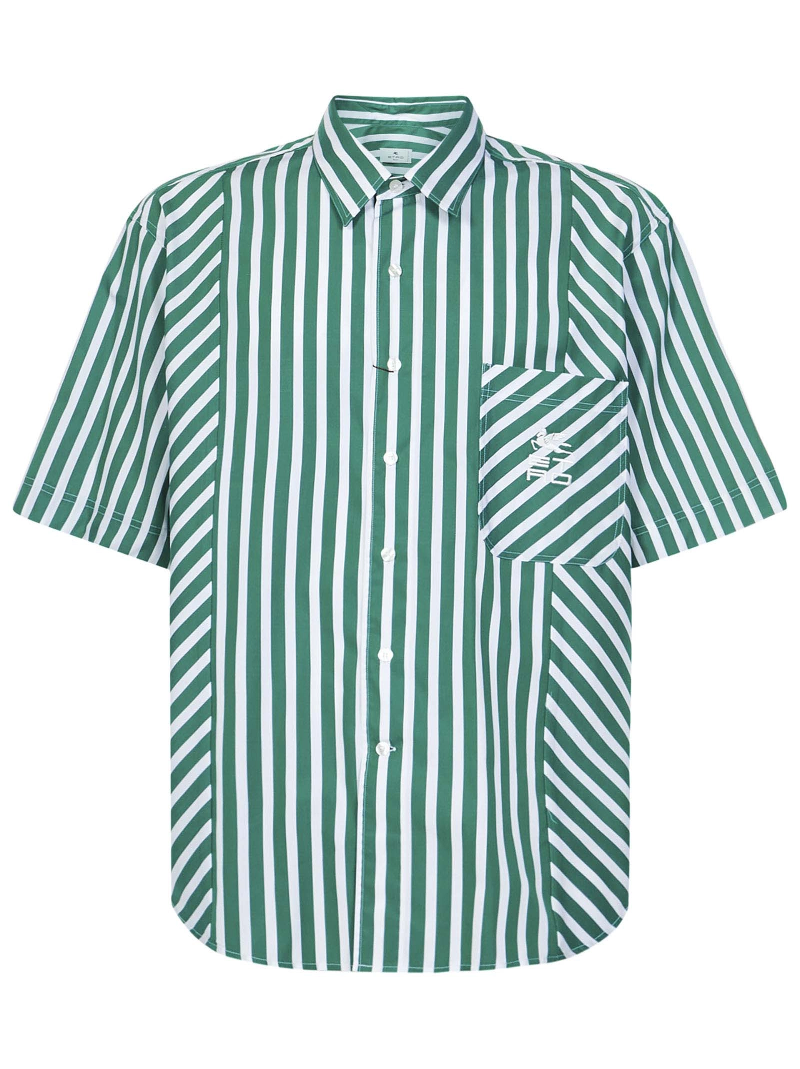 Etro Logo Embroidered Panelled Striped Short Sleeve Shirt