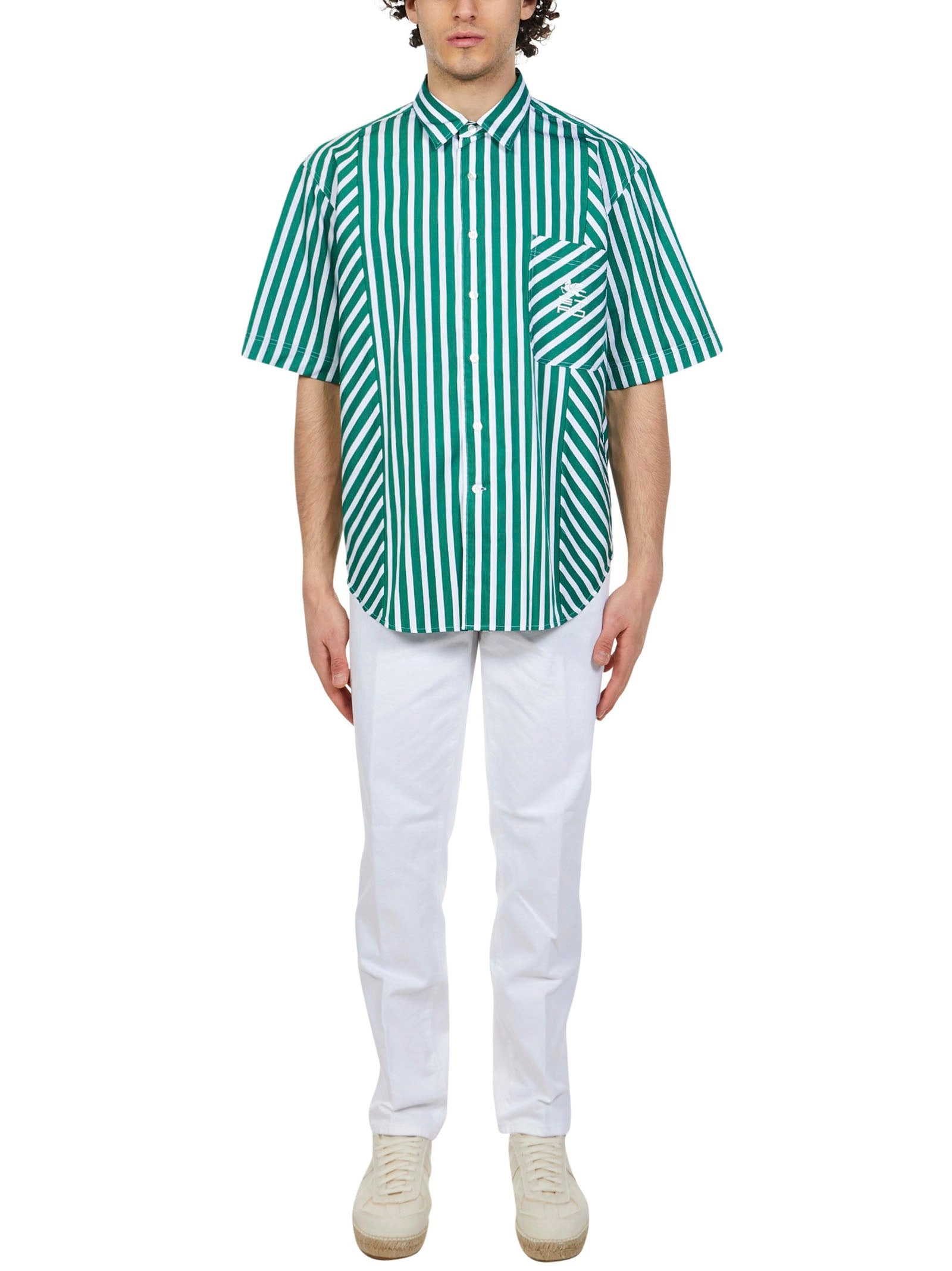 Etro Logo Embroidered Panelled Striped Short Sleeve Shirt