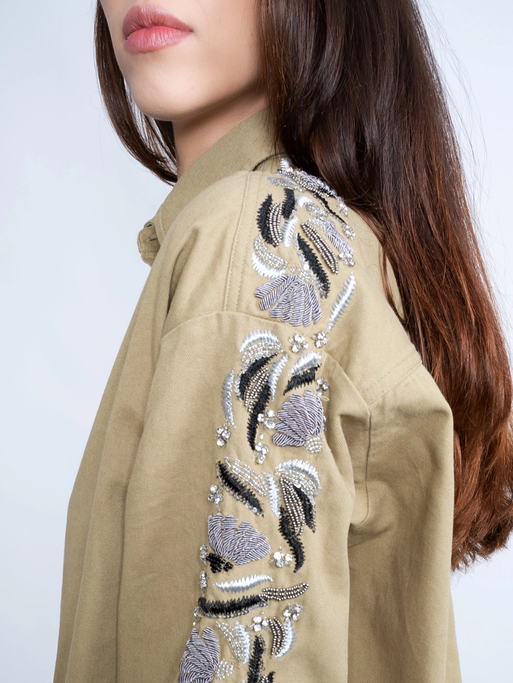 Green Shirt with Embroidered Sleeves