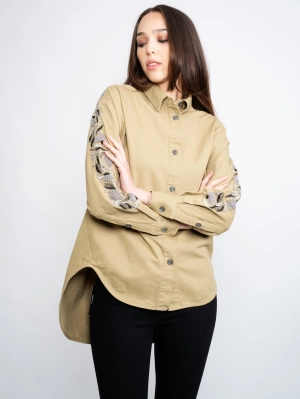 Green Shirt with Embroidered Sleeves