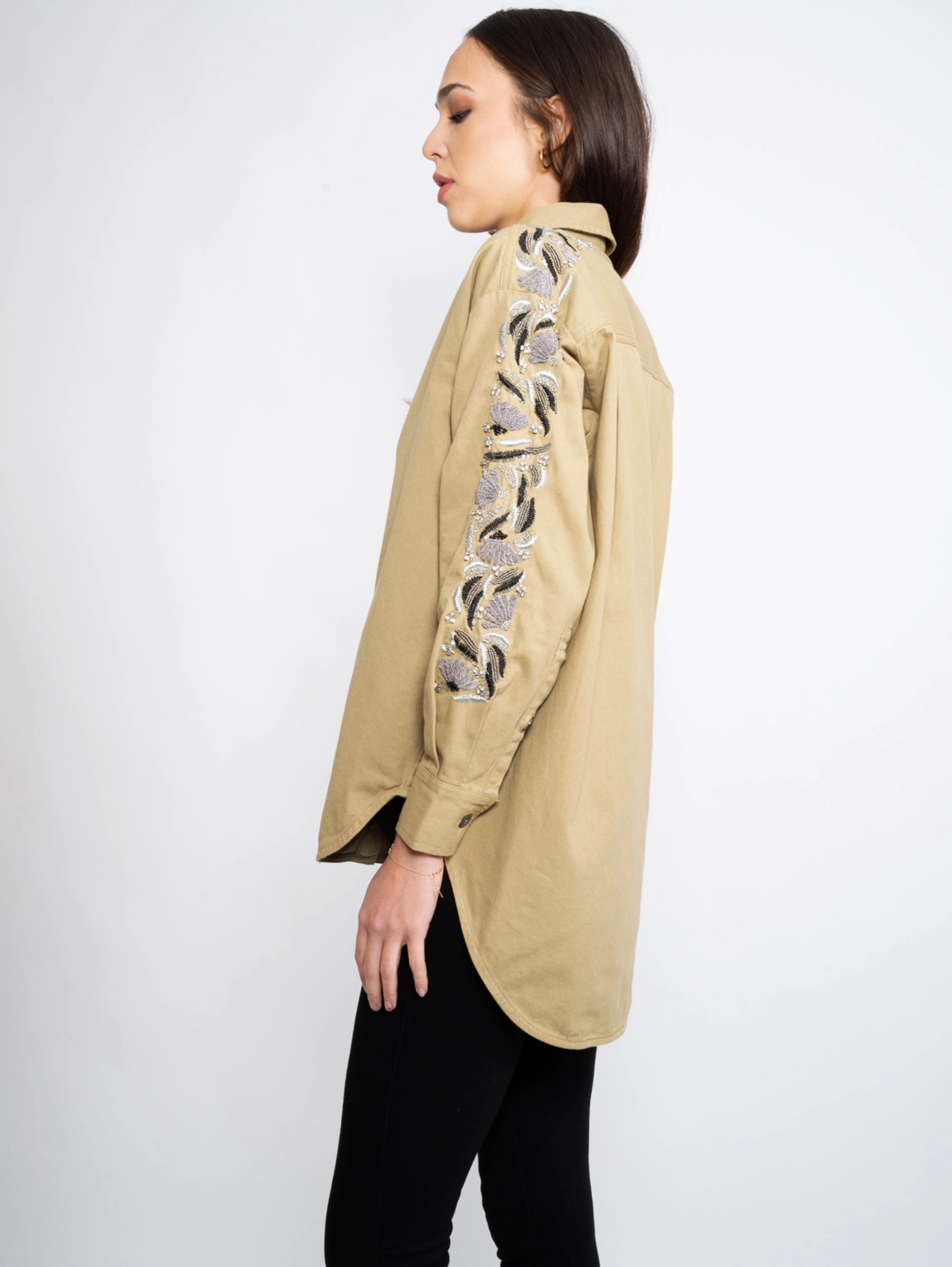Green Shirt with Embroidered Sleeves