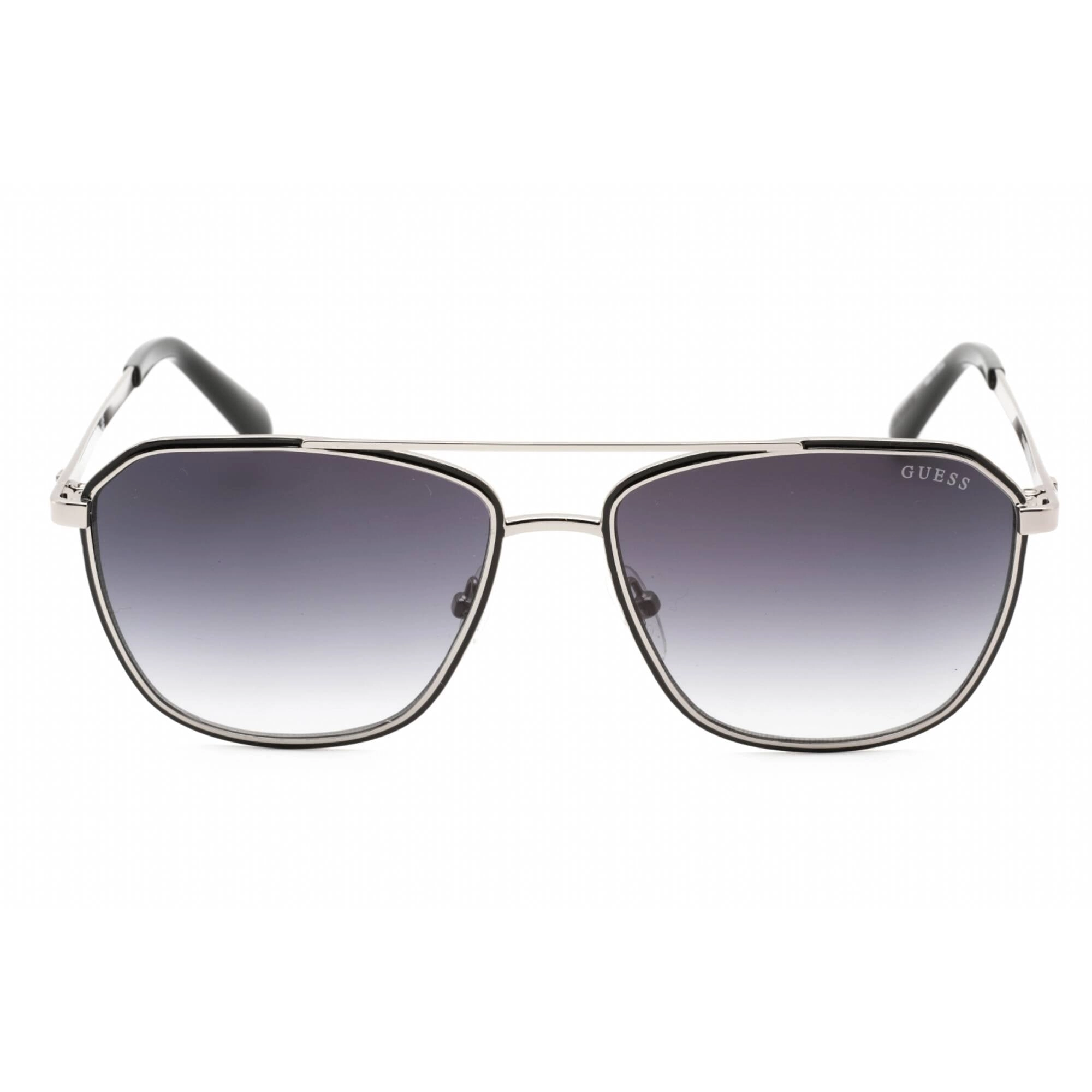Guess Men's Sunglasses - Black Silver Aviator Full Rim Frame Smoke Lens | GU00046 05B