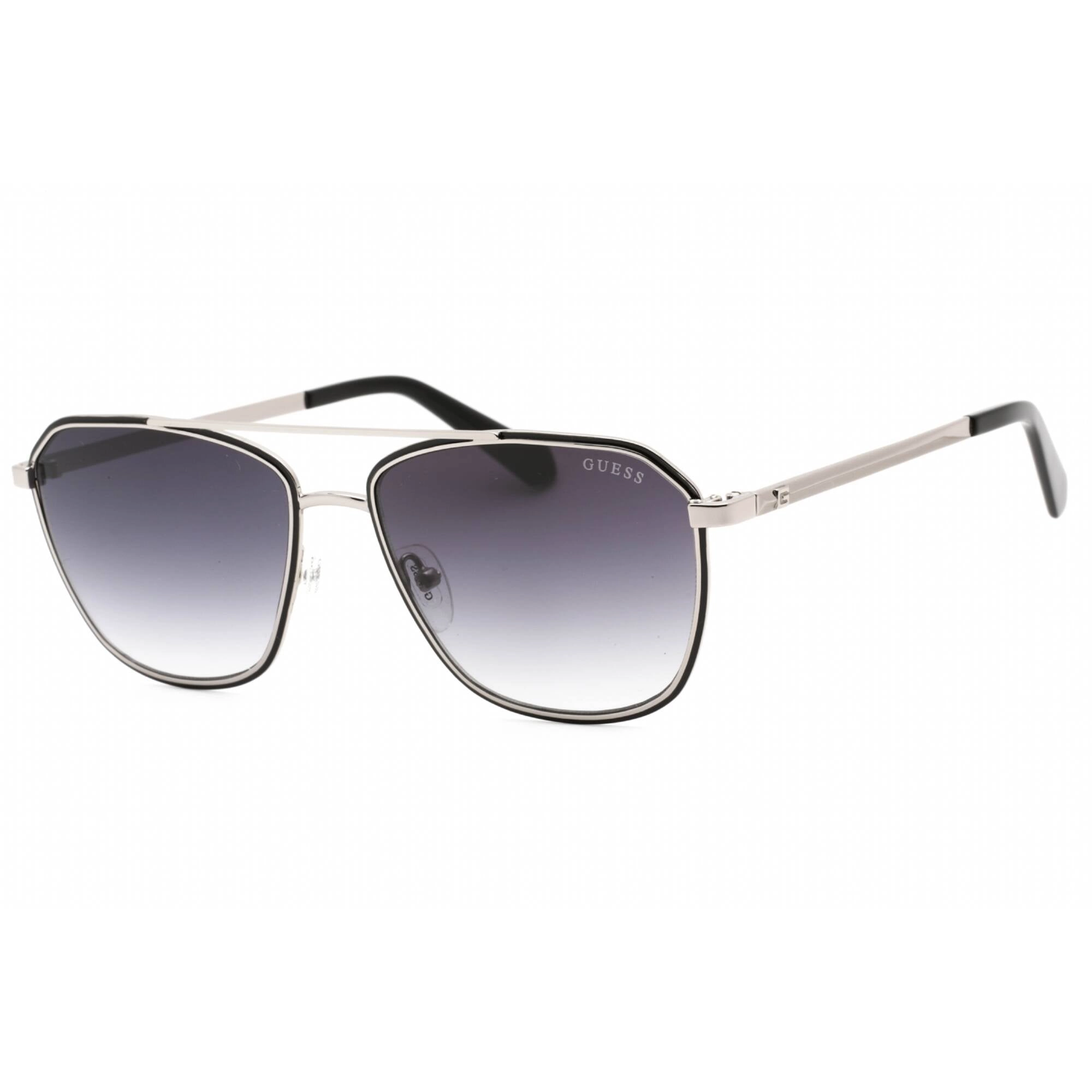 Guess Men's Sunglasses - Black Silver Aviator Full Rim Frame Smoke Lens | GU00046 05B