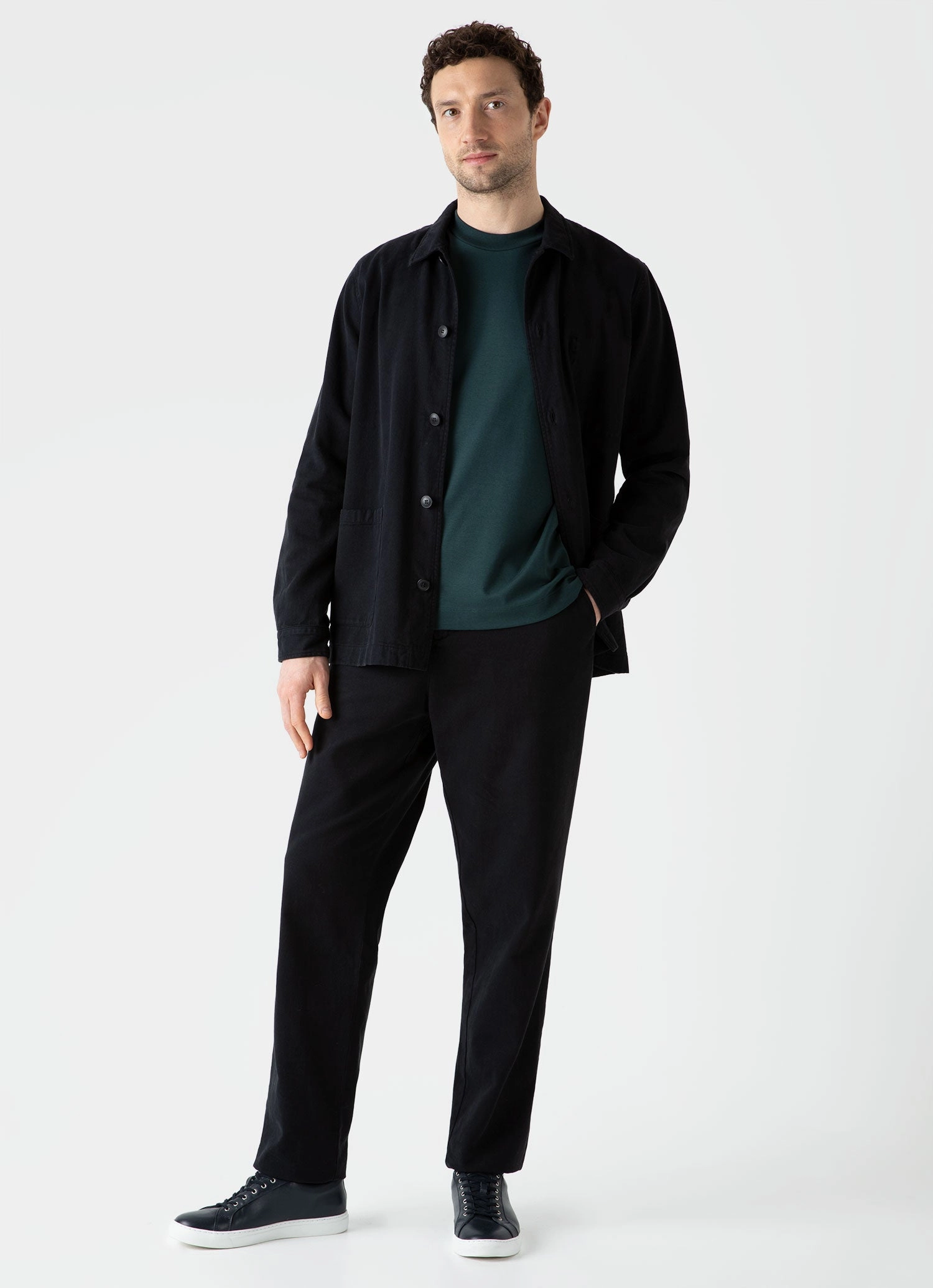 Men's Brushed Cotton Long Sleeve T-shirt in Peacock