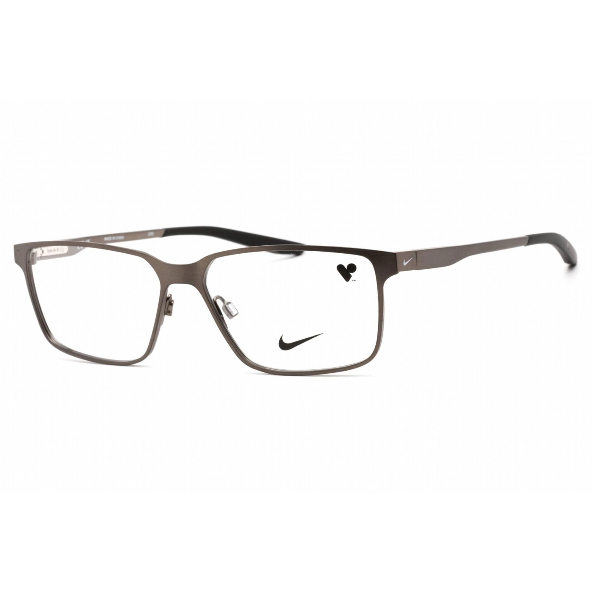 Nike Men's Eyeglasses - Full Rim Clear Lens Silver Metal Rectangular Frame | 8048 071