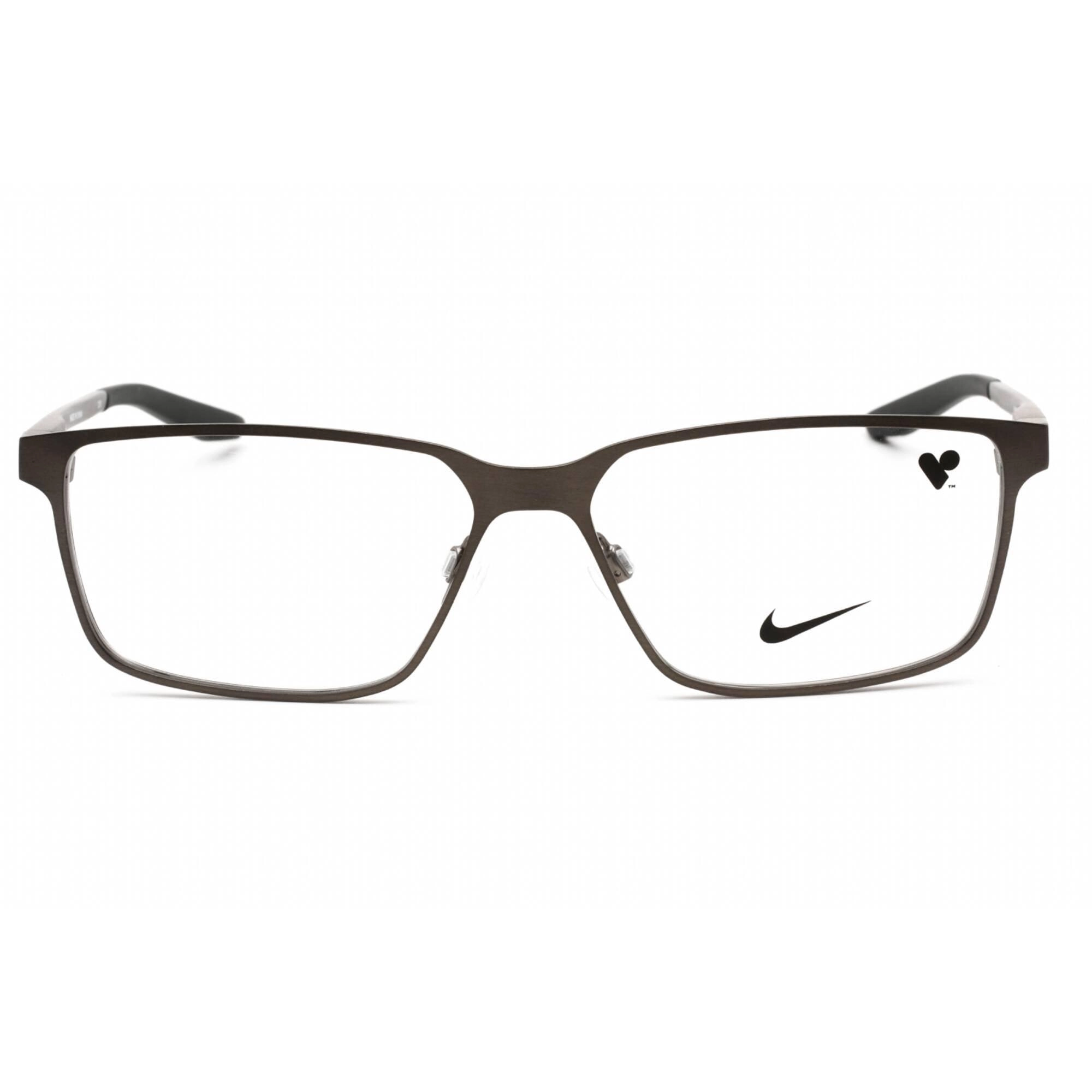 Nike Men's Eyeglasses - Full Rim Clear Lens Silver Metal Rectangular Frame | 8048 071