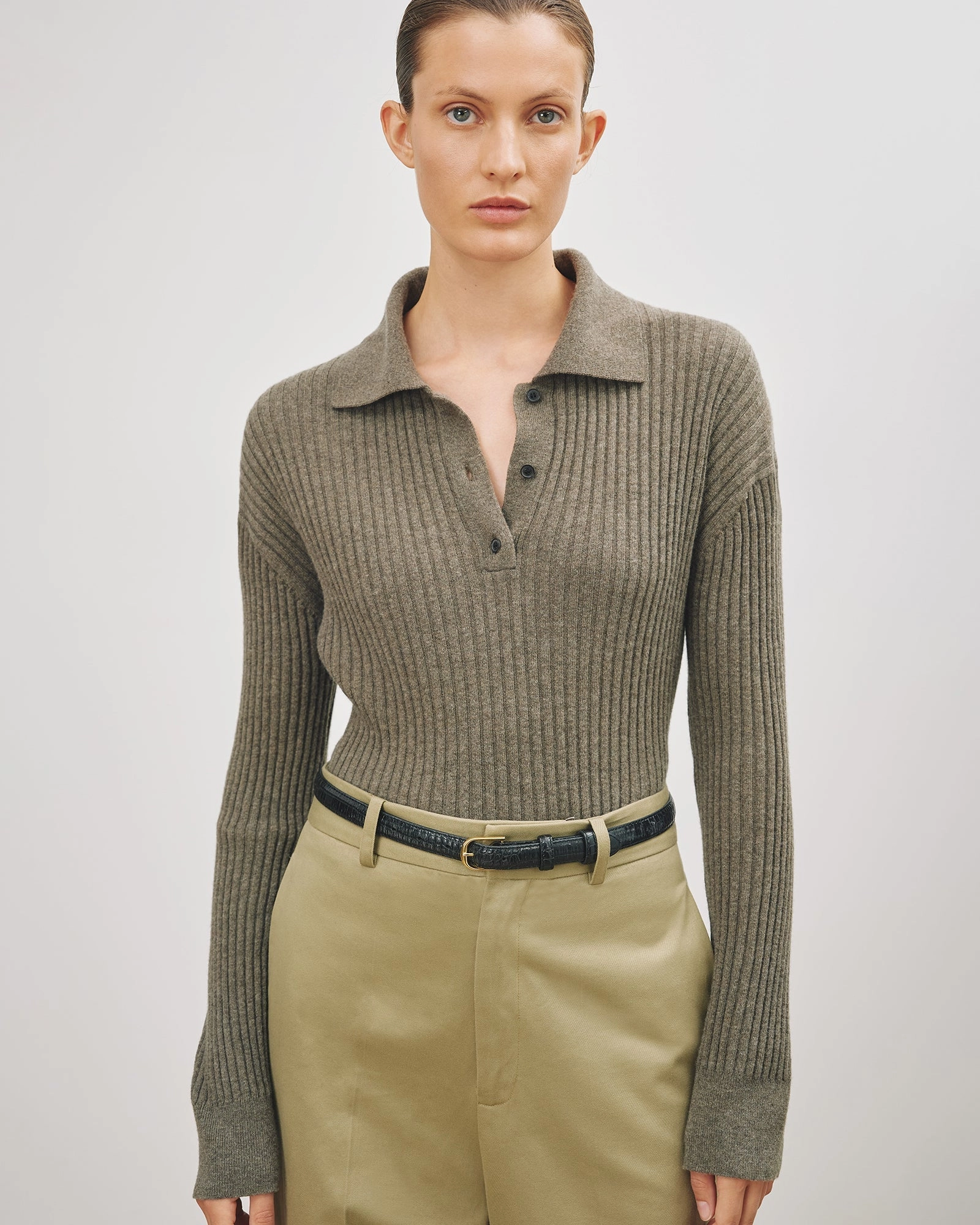 Nili Lotan - Army Green Ramona Polo Sweater