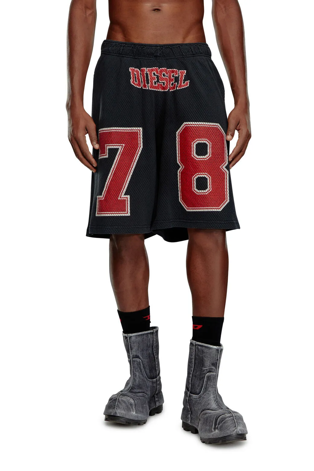 P-Tain-Short Mesh-trimmed shorts with collegiate logo
