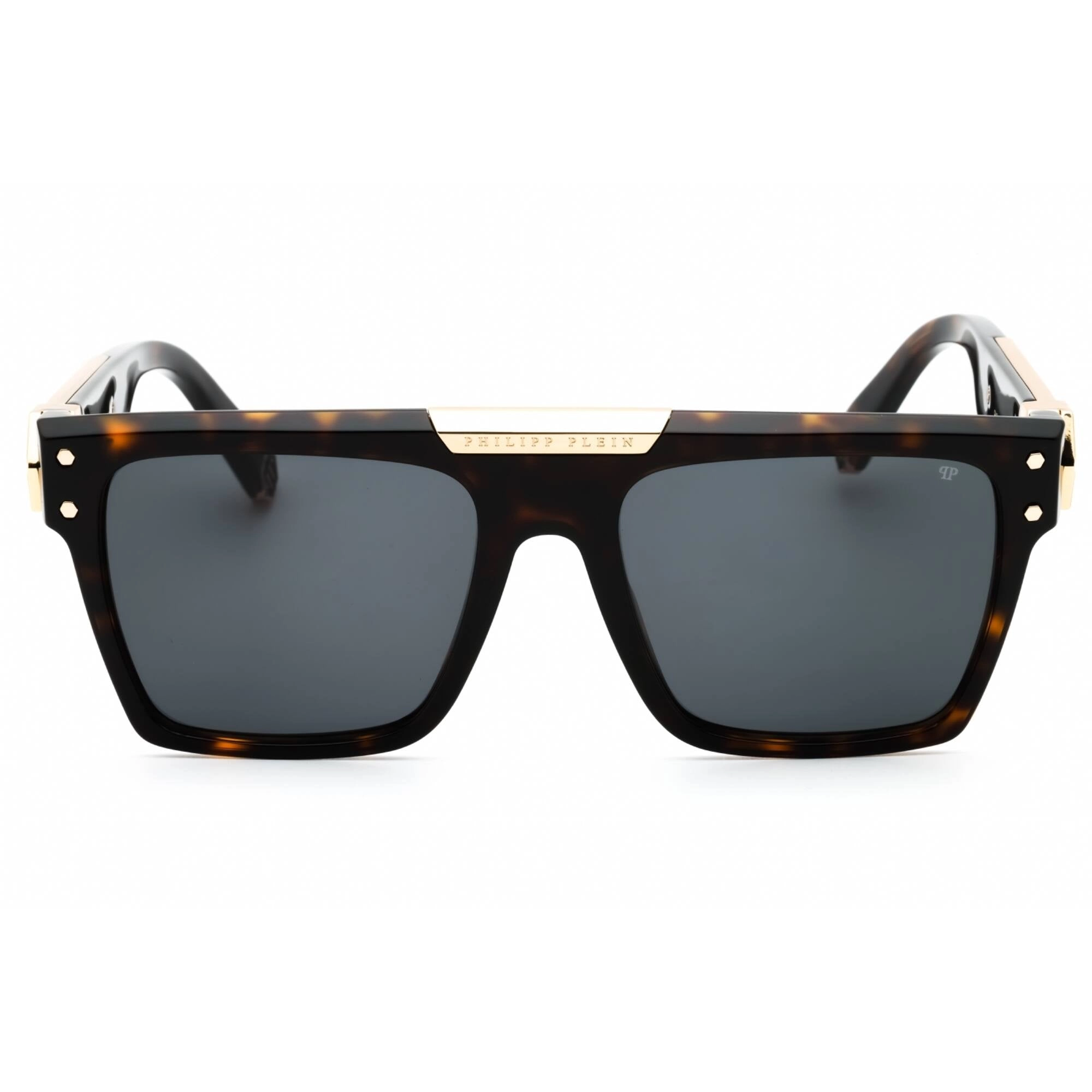 Philipp Plein Men's Sunglasses - Shiny Dark Havana Plastic Browline | SPP080 0722