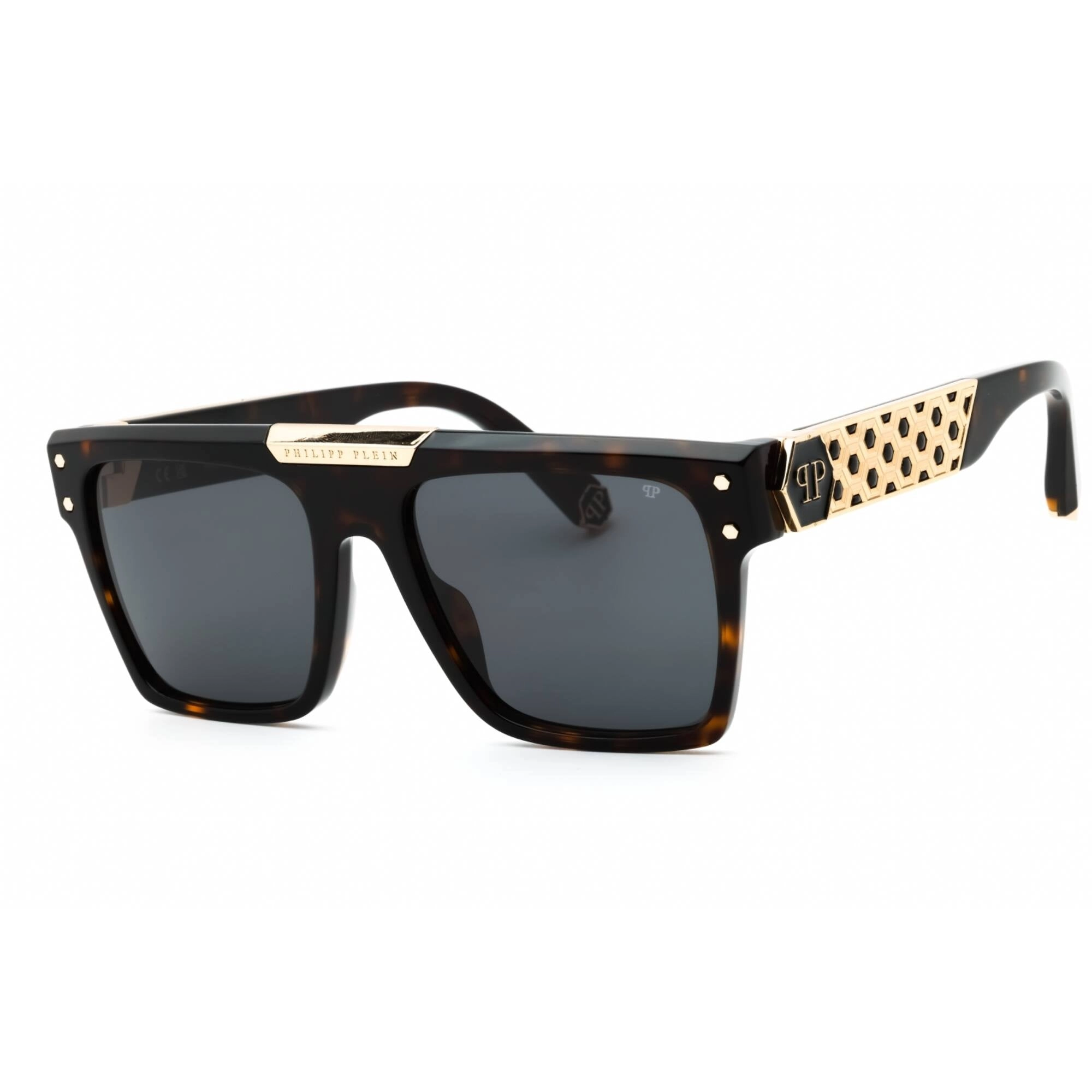 Philipp Plein Men's Sunglasses - Shiny Dark Havana Plastic Browline | SPP080 0722