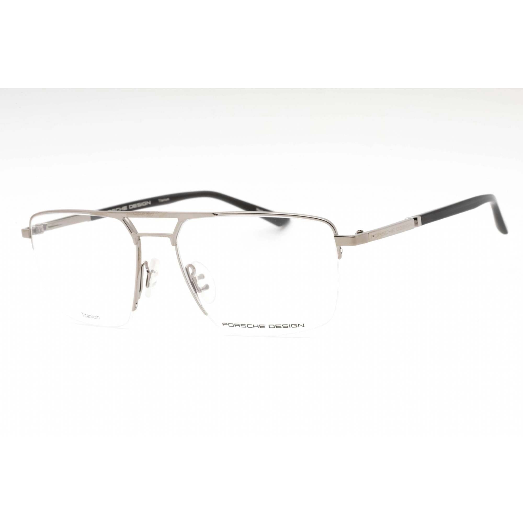 Porsche Men's Eyeglasses - Palladium Silver Metal Rectangular Half Rim Frame | P8398 B