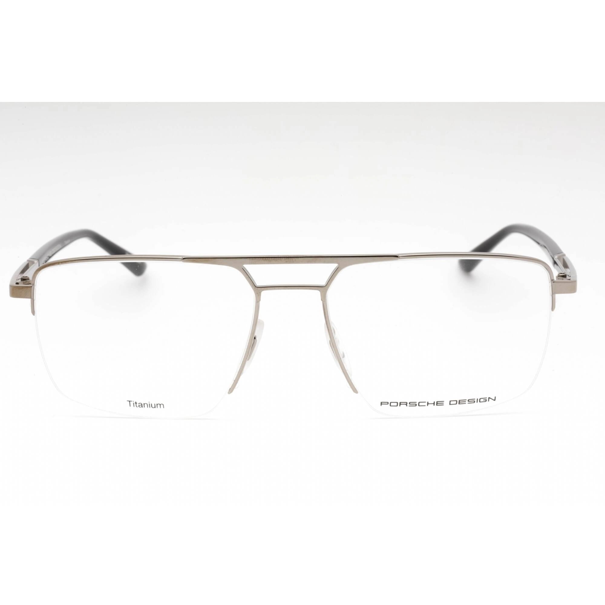 Porsche Men's Eyeglasses - Palladium Silver Metal Rectangular Half Rim Frame | P8398 B