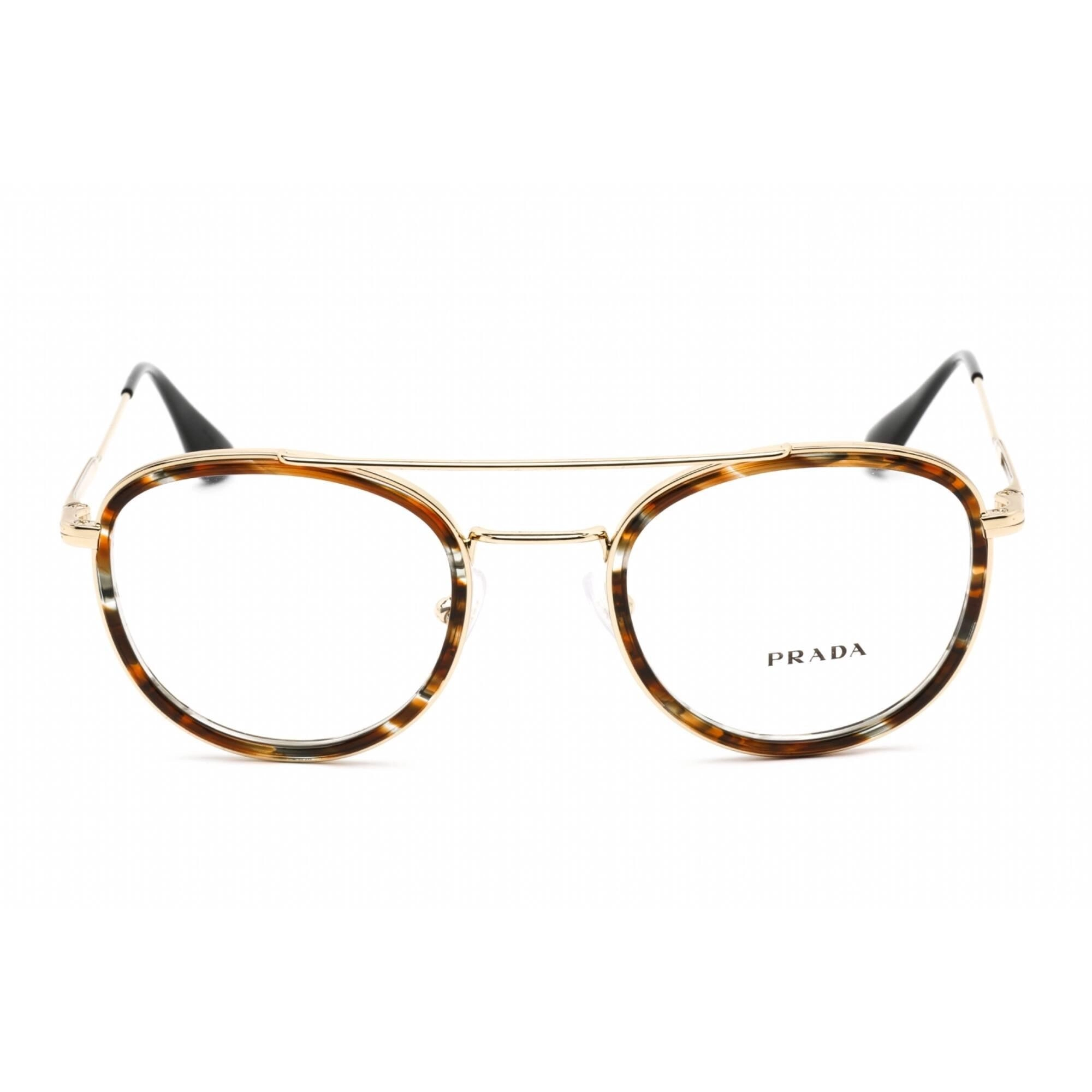 Prada Men's Eyeglasses - Striped Brown/Pale Gold Metal/Plastic Frame | 0PR 66XV 06A1O1