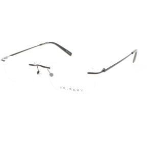 Primary Men's Eyeglasses - Demo Lens Metal Rectangular Rimless Frame | 1072 BLACK