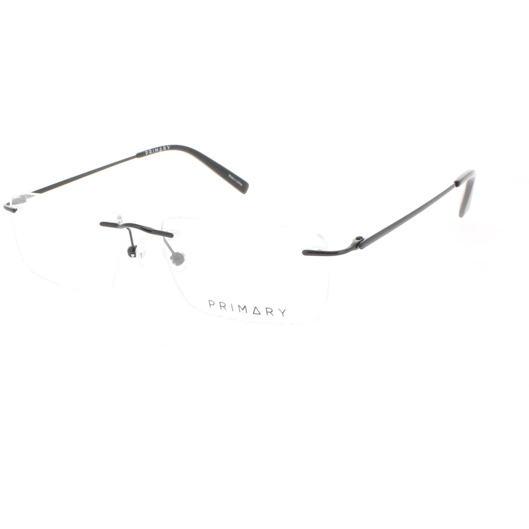 Primary Men's Eyeglasses - Demo Lens Metal Rectangular Rimless Frame | 1072 BLACK