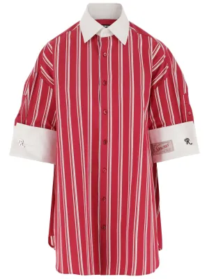 Raf Simons Logo Patch Striped Short-Sleeved Shirt